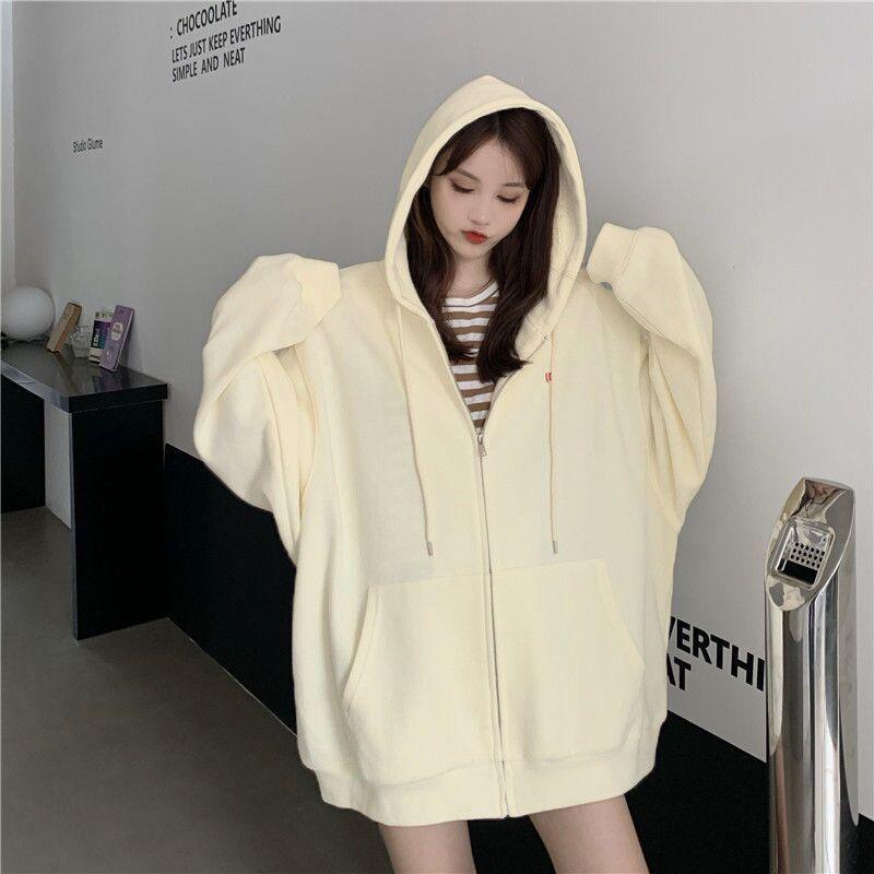 Product Introduction of Large Size Slimming Autumn and Winter Hoodie Coat Women's Ins Zipper Cardigan Fleece-Lined Thick Loose Sweater Women's Fashion 25