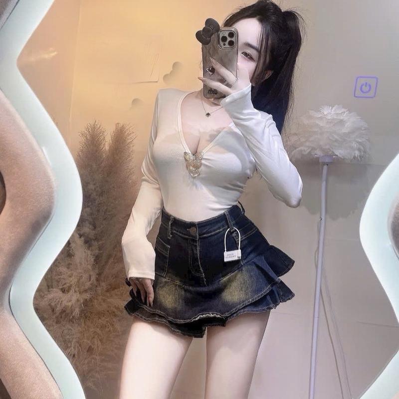 Chân Váy Jeans Xoè 2 Tầng Co Giản Dáng Ngắn MS0088