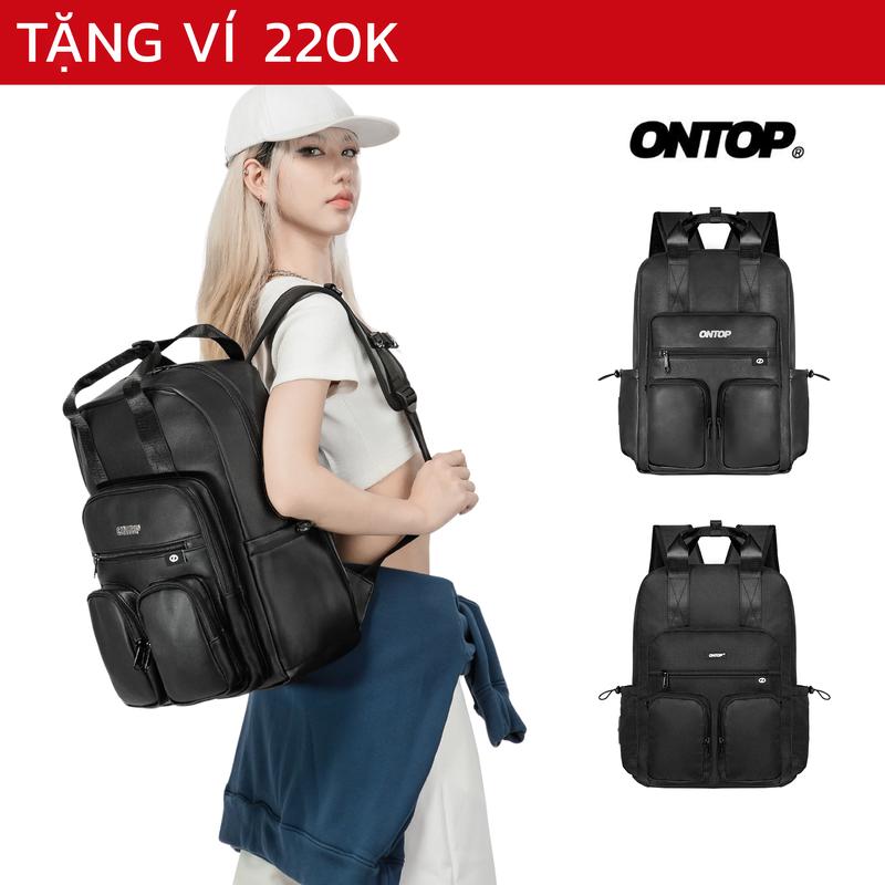  Balo đi học màu đen nam nữ ONTOP nhiều ngăn vải canvas da Triple Box Backpack Pos-Pro local brand | O-P63 