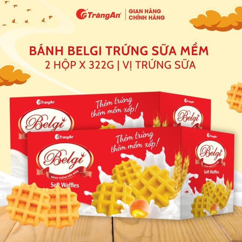 Combo 2 hộp Bánh Belgi trứng sữa mềm hộp 322g bánh biếu tặng bánh ăn sáng ăn vặt thơm ngon dinh dưỡng sản phẩm chính hãng Tràng An