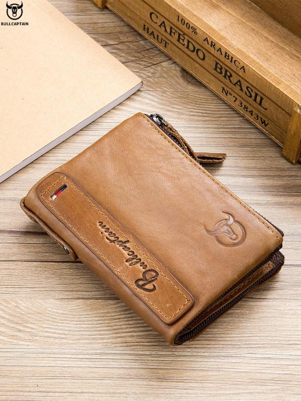 Men's Vintage Letter Embossed Short Wallet, Casual Zipper Small Wallet for Daily Used, Simple Trendy Versatile High-quality Daily Commuting Wallet for Men 0