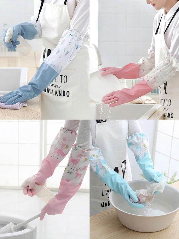 Găng tay cao su rửa chén bát giặt đồ ôm sát lót nỉ ấm áp đàn hồi tốt chống rách AB01