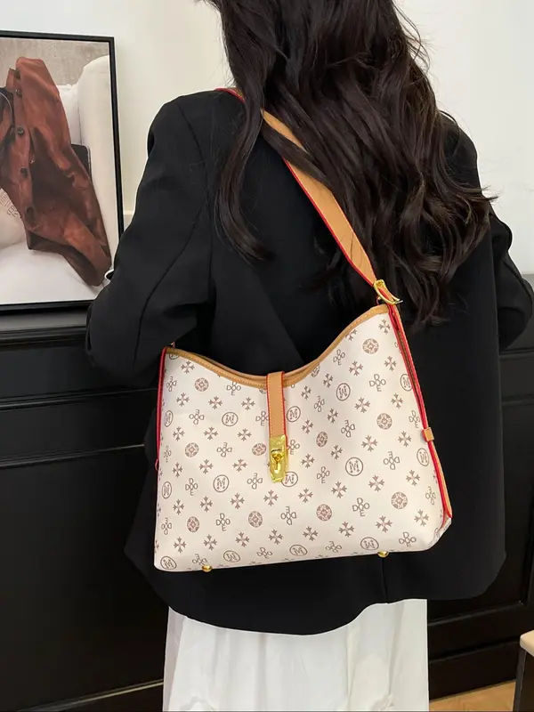 Women's Fashionable Floral Print Underarm Bag, Casual PU Leather Shoulder Bag for Daily Used, Trendy Versatile High-quality Daily Commuting Bag 2
