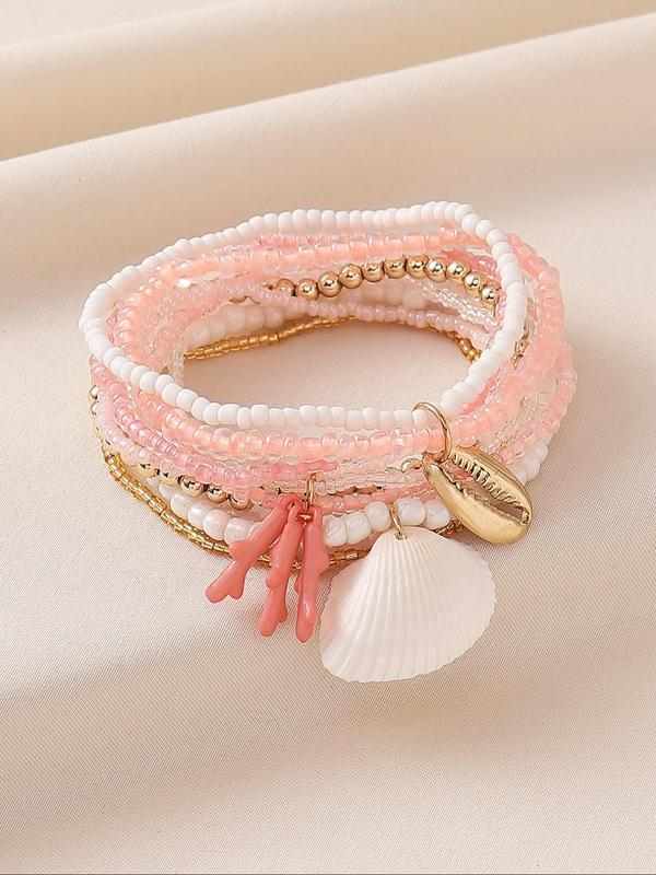 Boho Style Colorblock Beaded Anklet, Fashionable Shell & Leaf Charm Decor Anklet for Women & Girls, Elegant All-match Fashion Accessories for Daily Wear 4