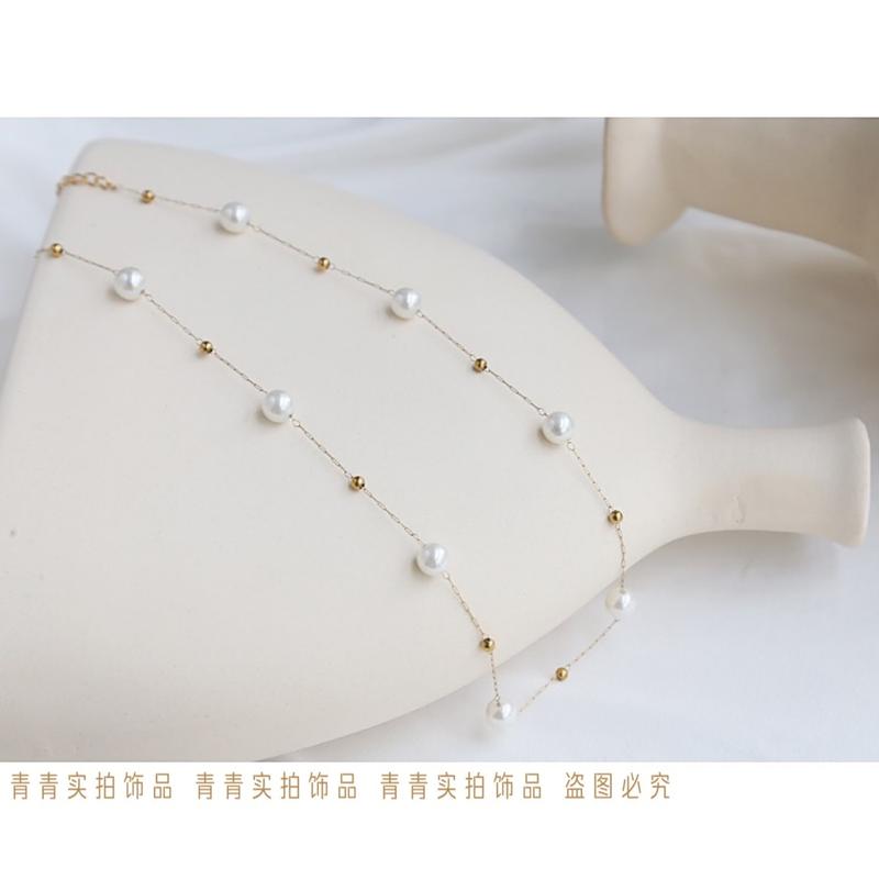 Product Introduction of 2024 [Titanium Steel Does Not Fade] Strong Light Feeling Starry Sky Shell Pearls Transfer round Beads Doudou Interval Besties Necklace Gift 6