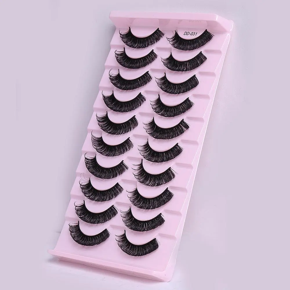 DD Curl-free Grafting 10 Pairs False Eyelashes, Multi-layer Daily Dense Curled Cross-shaped Simulation Natural False Eyelashes, Extension Set
