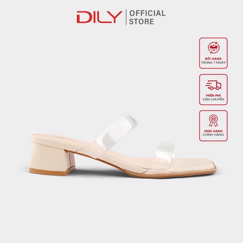 Guốc nữ quai trong suốt DILY tiện lợi, dép guốc nữ đế vuông mũi vuông cao 3.5cm_ AA0331