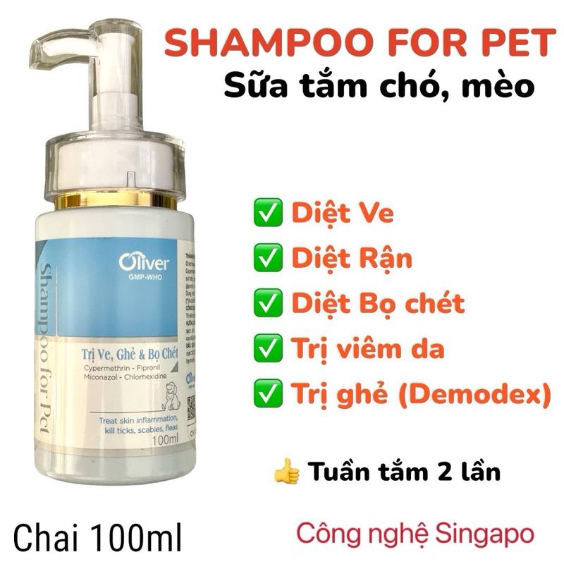 1 chai sữa tắm, xà bông tắm cho chó, mèo đặc trị ve, rận, bọ chét và ghẻ viêm da demodex theo công nghệ Singapo, dạng lỏng 100ml (Shampoo for pet) Vietnam, Flea & Tick Treatments