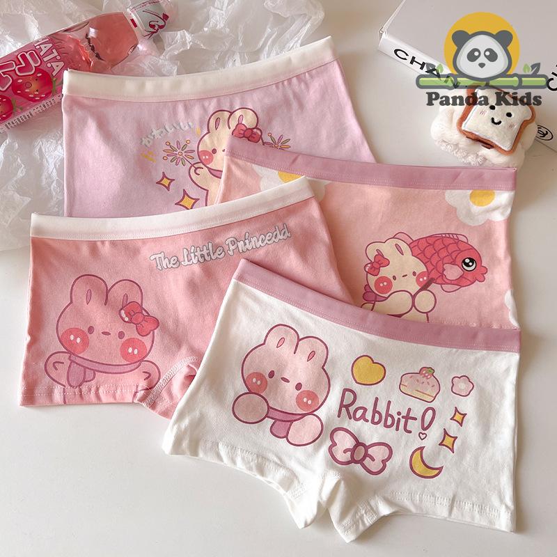 Combo 4 quần chíp đùi cho bé gái họa tiết Thỏ cá vàng dễ thương, quần lót tam giác cotton thoáng mát co giãn