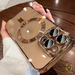 COVET Fashion Plating Lens Protector Camera lens protector Case Silicone Camera Wireless Magnetic Charging Cover For iPhone 16 15 14 13 12 11 Pro Max Phone Case Cover Casing