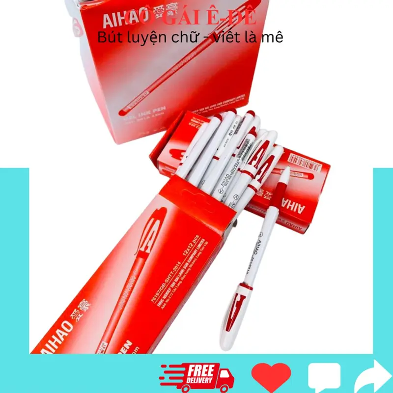 Hộp 12 bút gel chữ A Aihao mực Xanh/Tím ngòi 0.5mm phù hợp cho học sinh tiểu học, bút gel văn phòng, bút học sinh 4