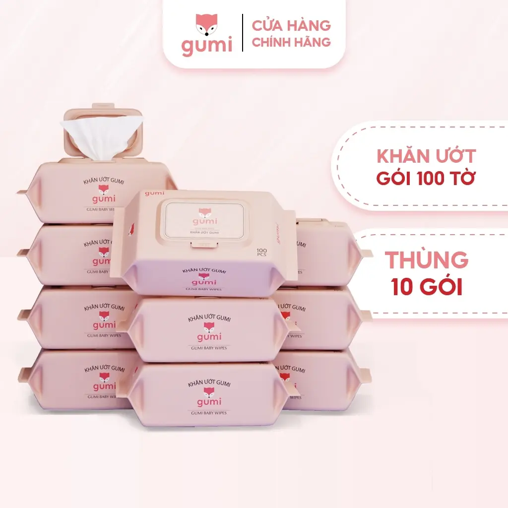 Thùng 10 gói khăn ướt đa năng gumi - khăn ướt GUMI không cồn - không parabens - khăn giấy ướt trẻ em cao cấp Cho Bé Voi