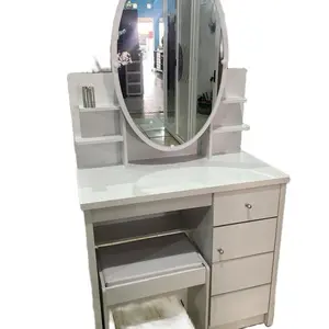 Meja Rias Modern dengan Cermin Besar dan 3 Laci untuk Kosmetik dan Aksesori - putih