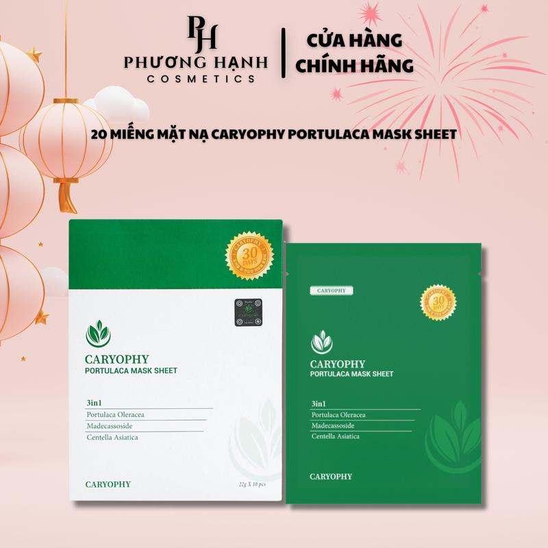 Combo 2 Hộp Mặt Nạ Caryophy Portulaca Mask Sheet Hỗ Trợ Giảm Mụn Mờ Thâm Skincare mặtnạ tràmtrà