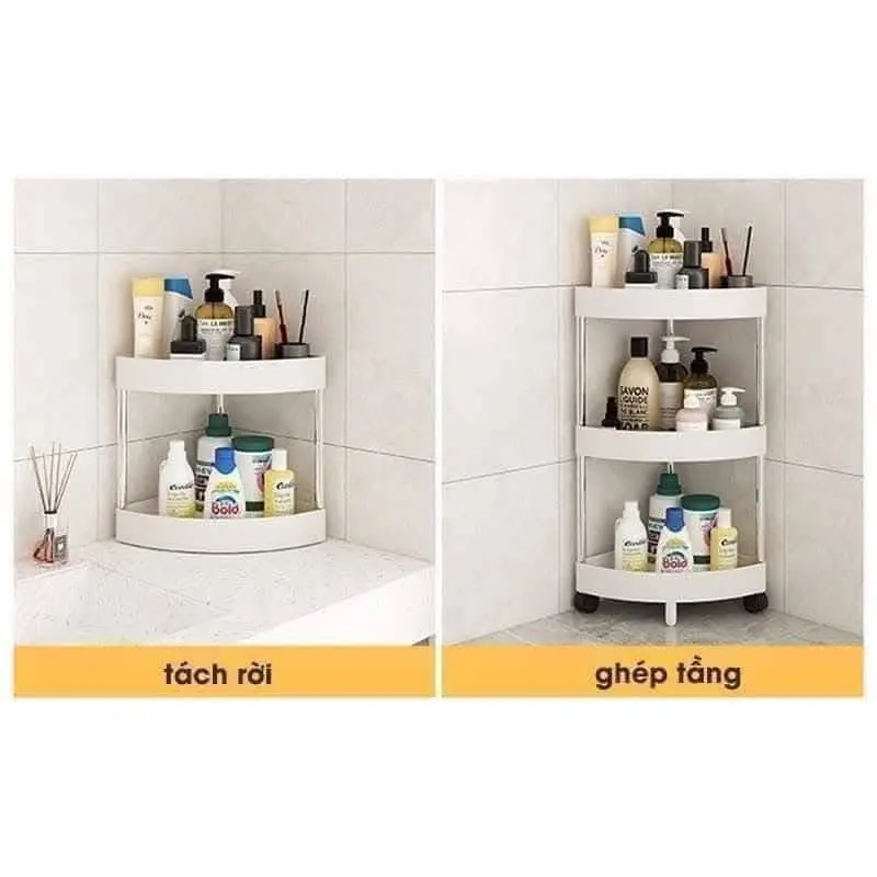 KỆ GÓC 3 TẦNG GIẢI PHÁP CHO NHÀ TẮM HẸP #57k/c  - Chất liệu: khung k im loại ch ịu l ực ch ống gỉ, nhựa ch ịu lự c - Màu sắc : trắng 2