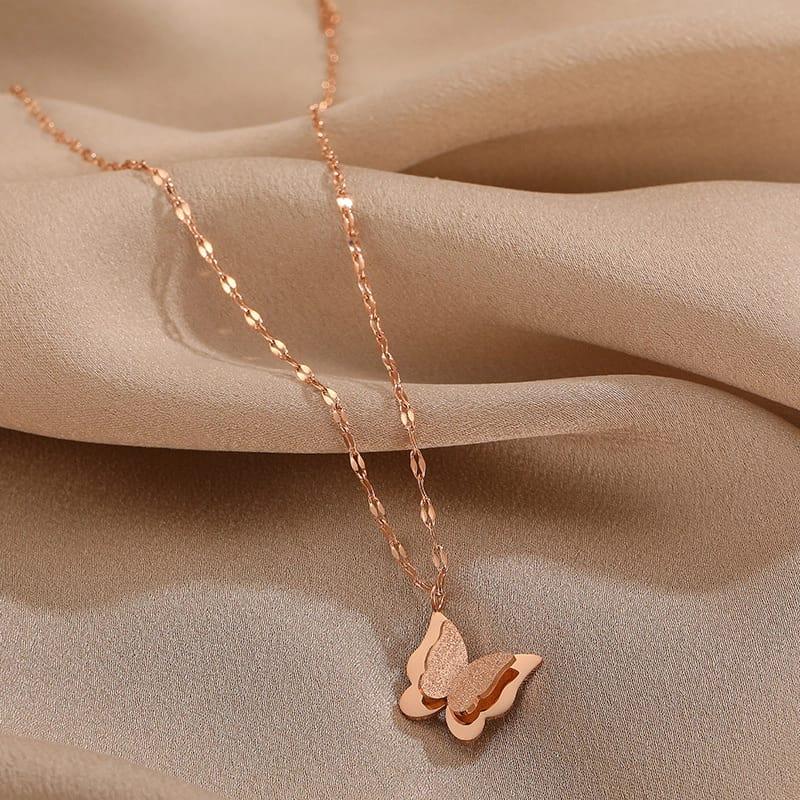 Kalung Wanita Aksesoris Fashion Titan Pecah Kopi Kupu Anti Karat Tidak Luntur Harian Titanium Kulit 0