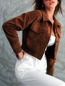 Chaqueta de pana con frente con botones, diseño corto con bolsillos, ropa de abrigo casual y de moda para mujer para las estaciones de otoño e invierno