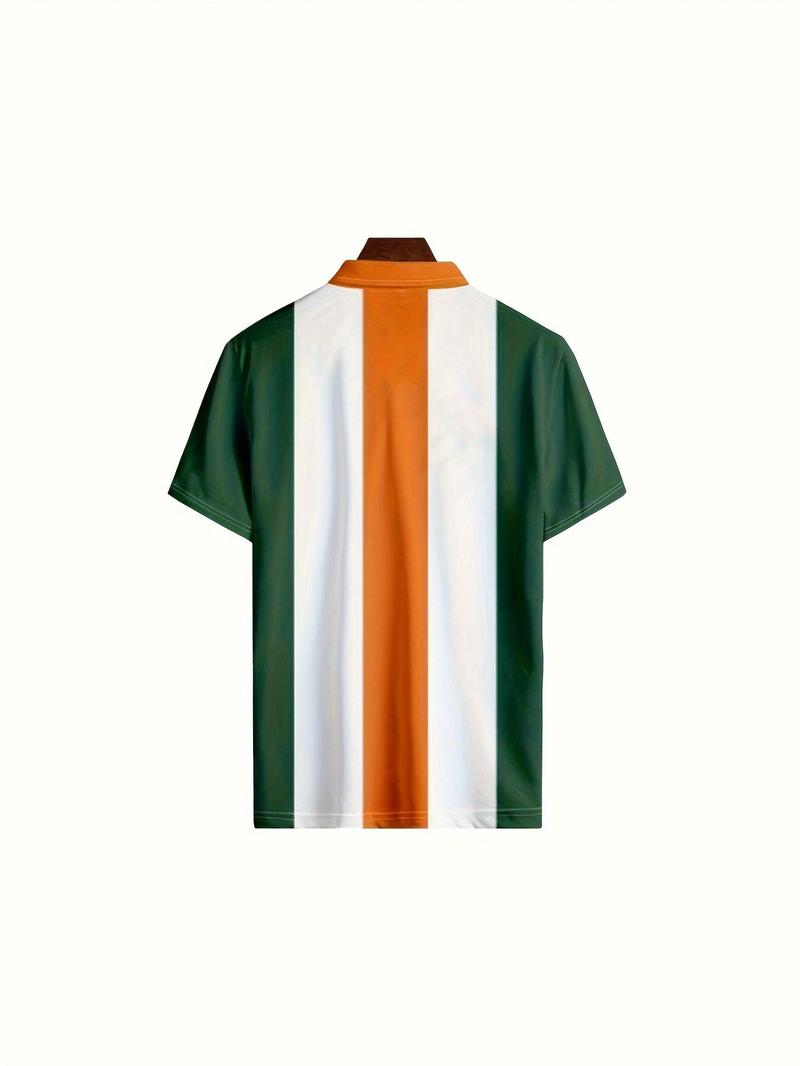Product Introduction of Men's Colorblock Striped Print Polo Shirt, Regular Fit Casual Short Sleeve Collared Top for Summer, Fashion Men's Clothes for Daily Wear 2