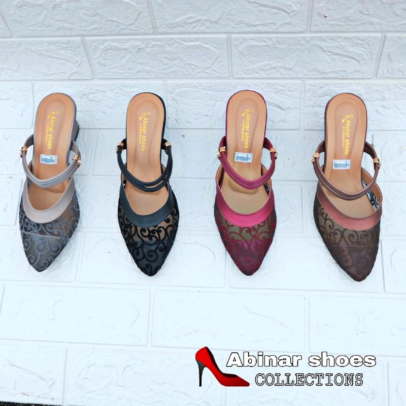 Wedges flat brukat/sandal wanita pesta hak 5 cm Shoes Sendal wanita clairine shoes ringan tan krem Modest Brown sepatu heels 1
