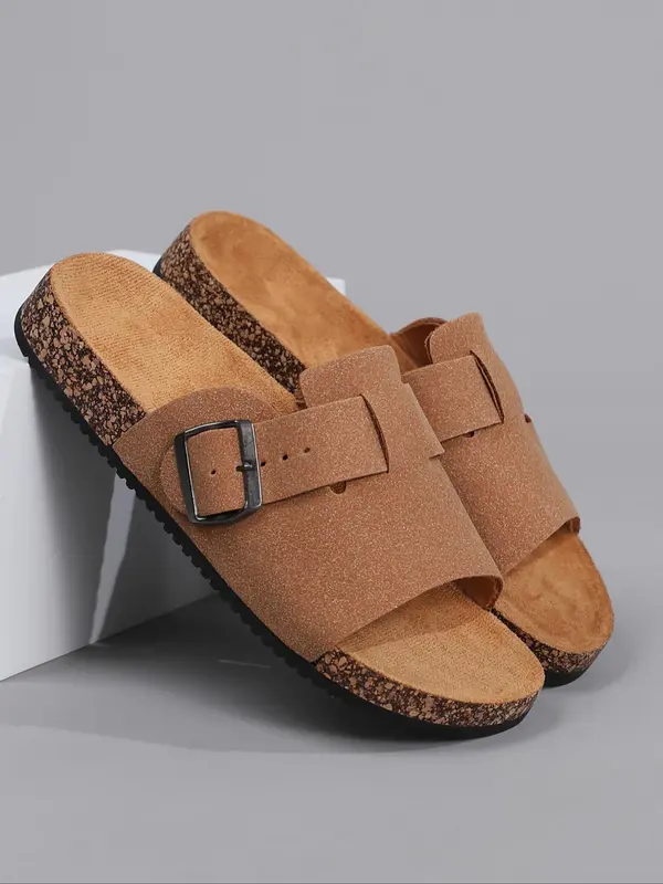 Men's Vintage Cork Design Slide Sandals, Casual Comfortable Breathable Non-slip Slippers for Summer, Fashionable Shoes for Indoor & Outdoor Wear, Boy 8