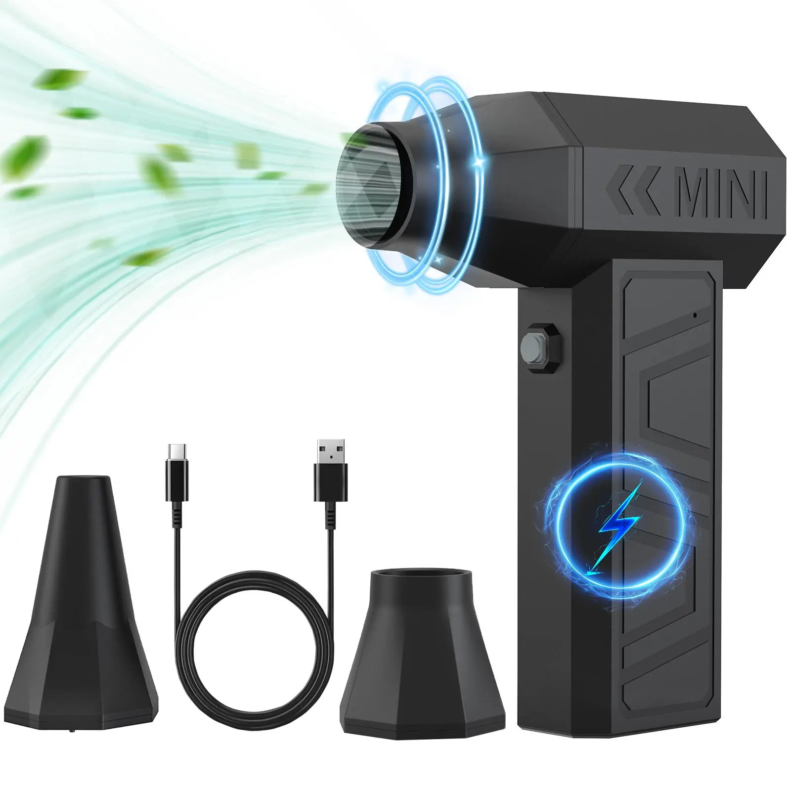 Usb Rechargeable Air Duster, 4-speed Adjustable Mini Jet Blower with 2 Magnetic Nozzles & Light, Portable Electric Air Duster for Keyboard, Pc, Car and Home, Air Purifier