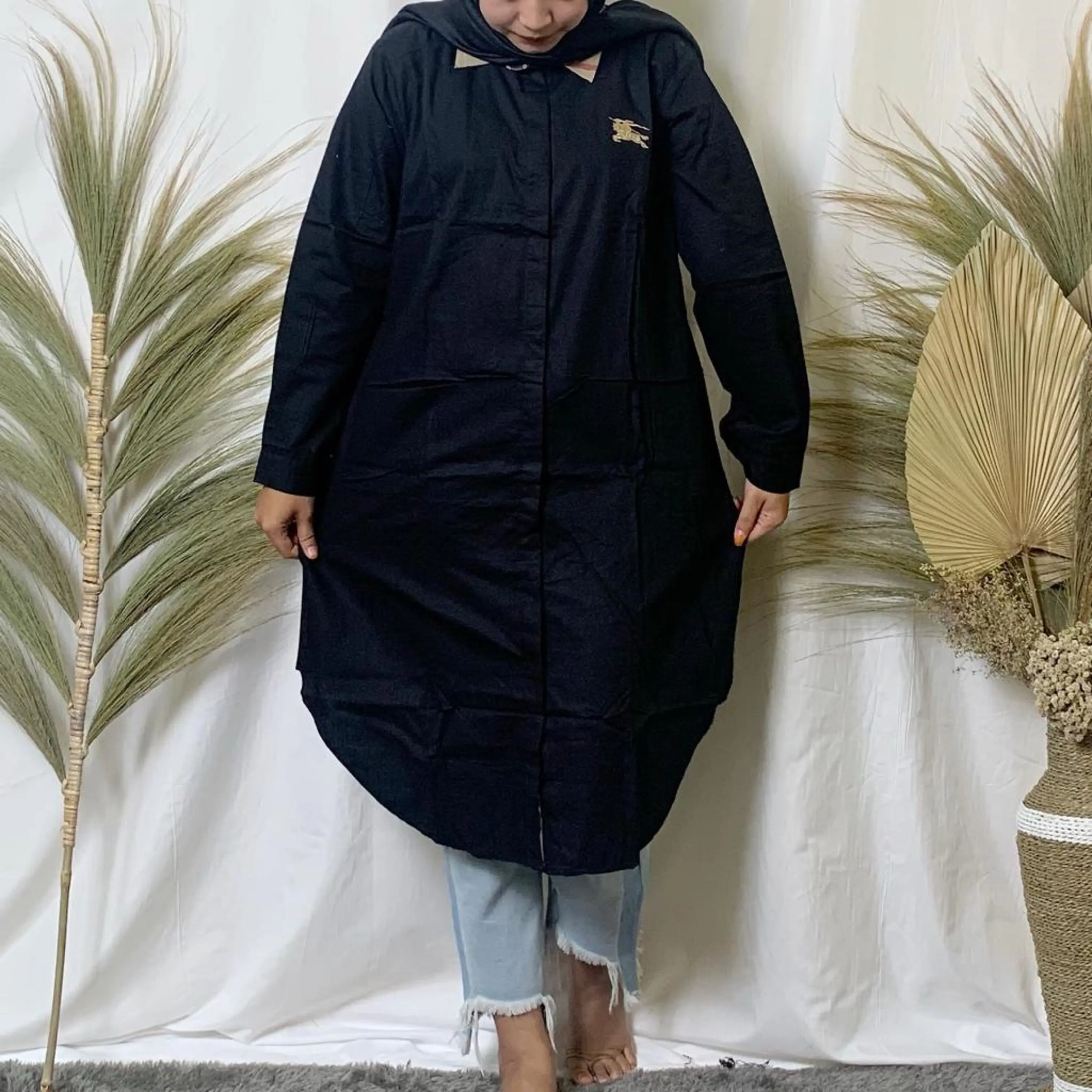 Long tunik kekinian polos bordir asli katun adem