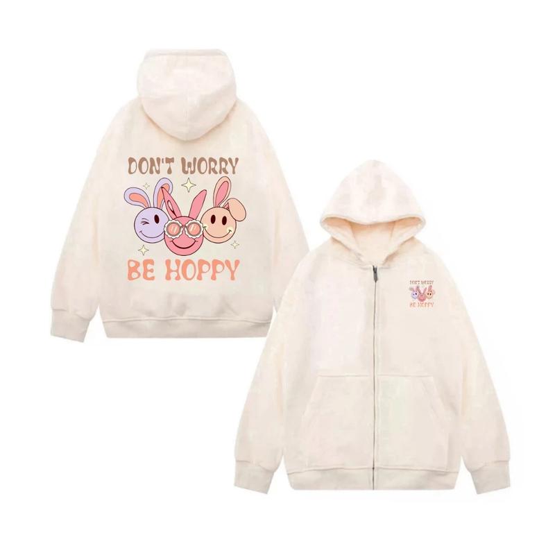 Áo Khoác Khóa Nỉ - Thời Trang Thu Đông, Chất Vải Nỉ Cotton Mềm Mịn Hình Mặt Thỏ Don`t Worry Be Hoppy 3