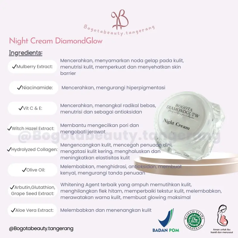 DiamondGlow Series by Bogota Beauty Krim Perawatan Wajah Bpom 7