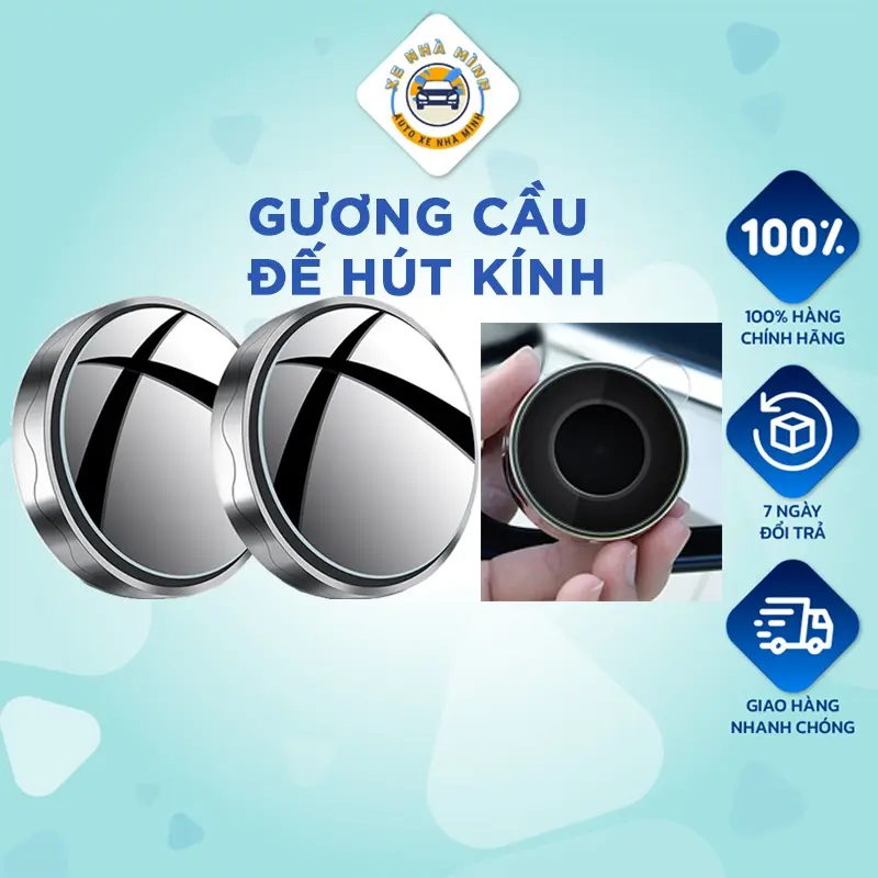 Gương cầu lồi ô tô, đế hút kính, gắn gương hậu ô tô, nhỏ gọn, tăng góc nhìn quan sát hiệu quả