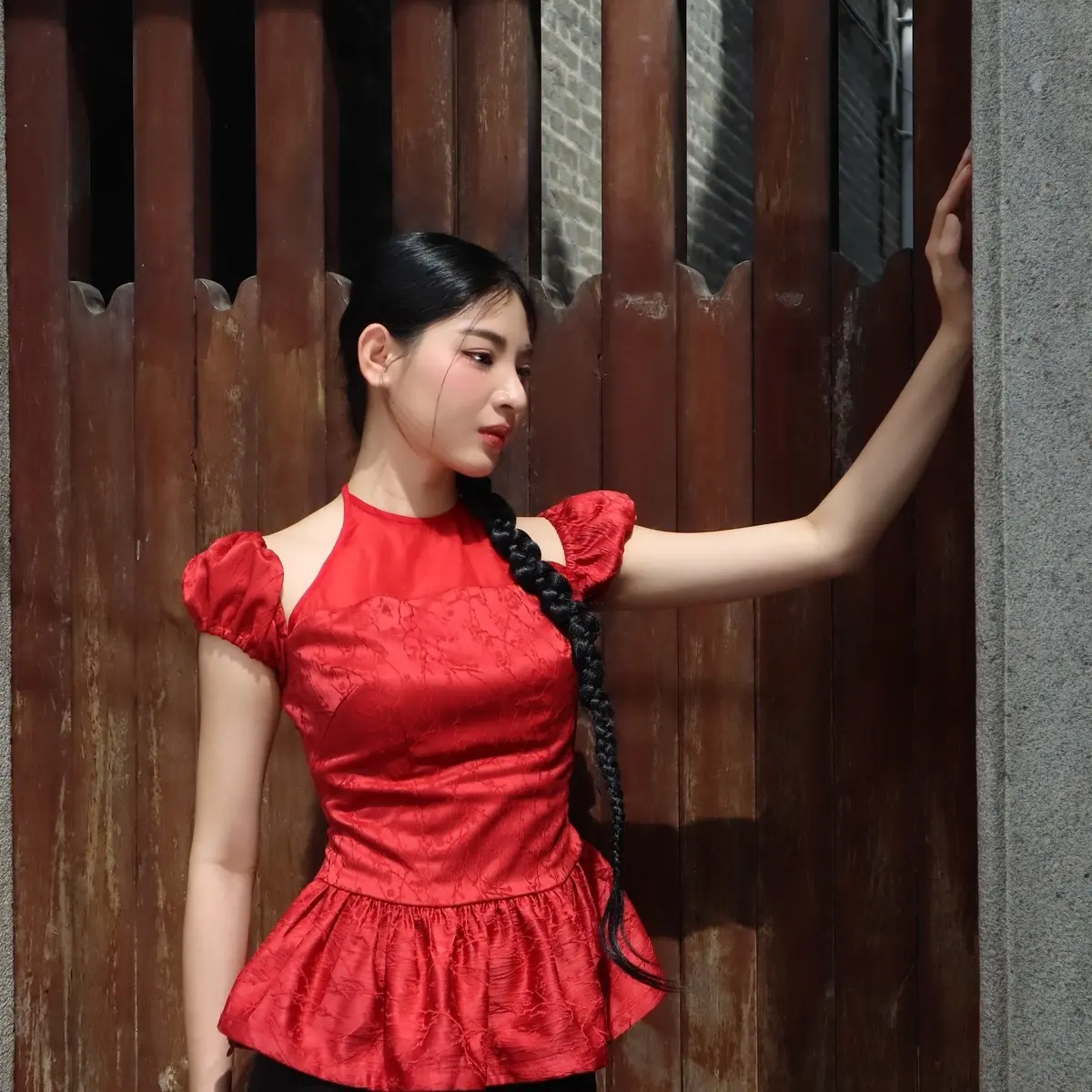 Ciona - set yếm Lan Chi (quần lụa) - COA010 Nữ Women yếm gấm hoa nổi Top