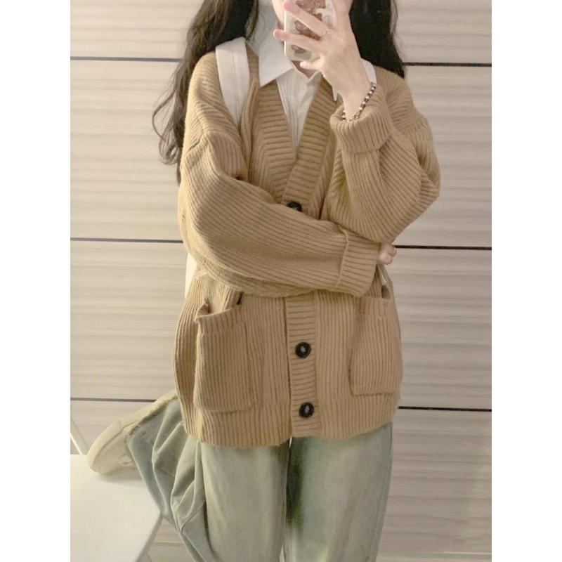 Áo Cardigan Dệt Kim, Phong Cách Thường Ngày Sớm, Áo Khoác Len Cổ Điển Phong Cách Nhật Bản, Dành Cho Nữ, Hàng Mới Về, Dáng Rộng Vừa Vặn, Áo Cardigan Dệt Kim Phổ Biến Women Top 4