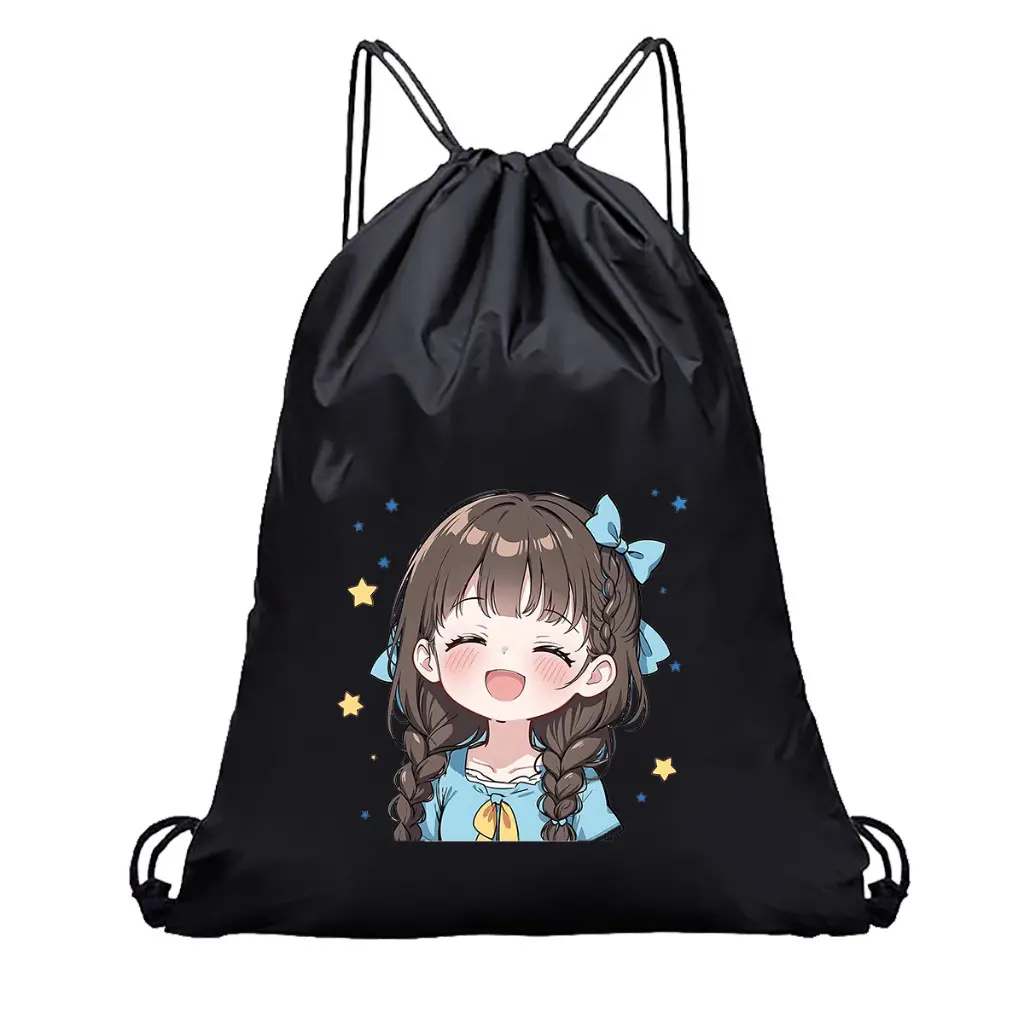 Tas Serut Hitam - Stringbag Anak Sekolah Lucu Floryn | Devva.id Fashion