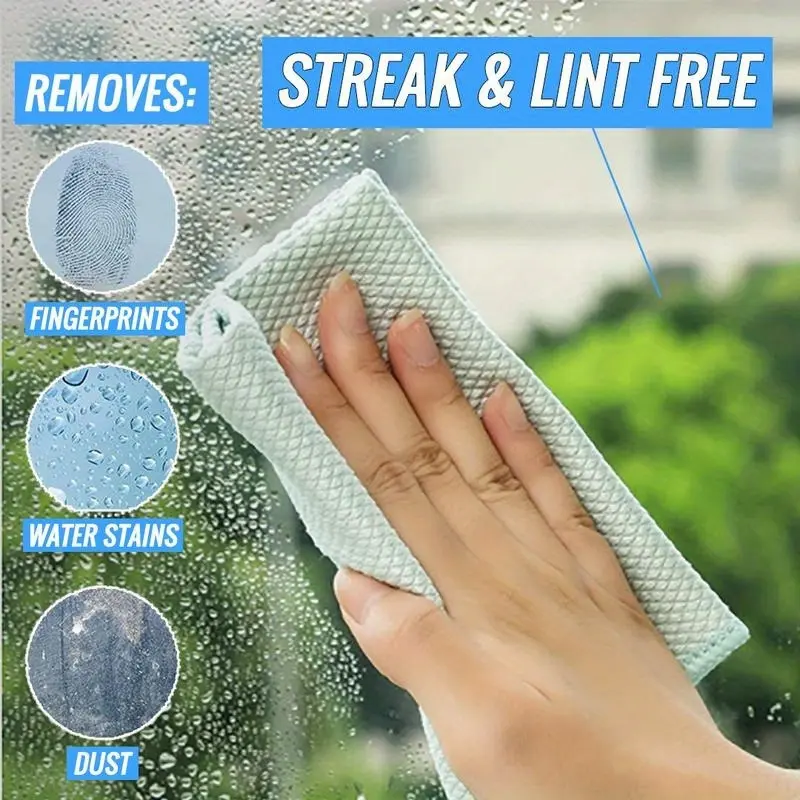 Cleaning Cloth Set Fish Scale Glass Wiper Window Mirror Cleaning Cloth Striped Reusable Cleaning Supplies