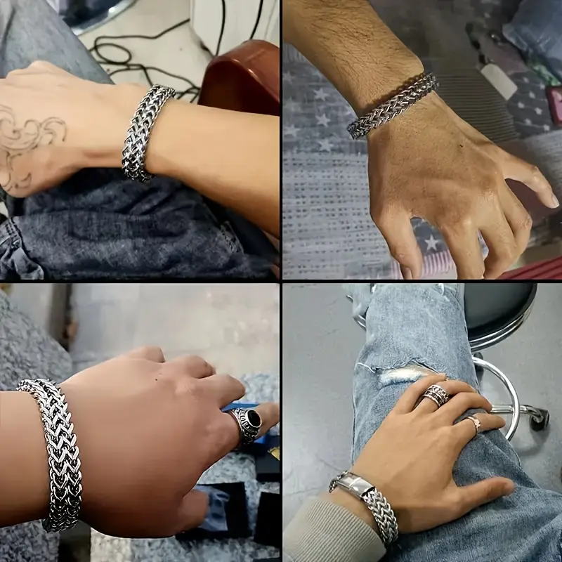 Stainless Steel Braided Double Row Cuban Link Bracelet, Unisex Fashion Jewelry, Magnetic Clasp, Casual Style, Gift for Husband, Friends, Father jewelry 5