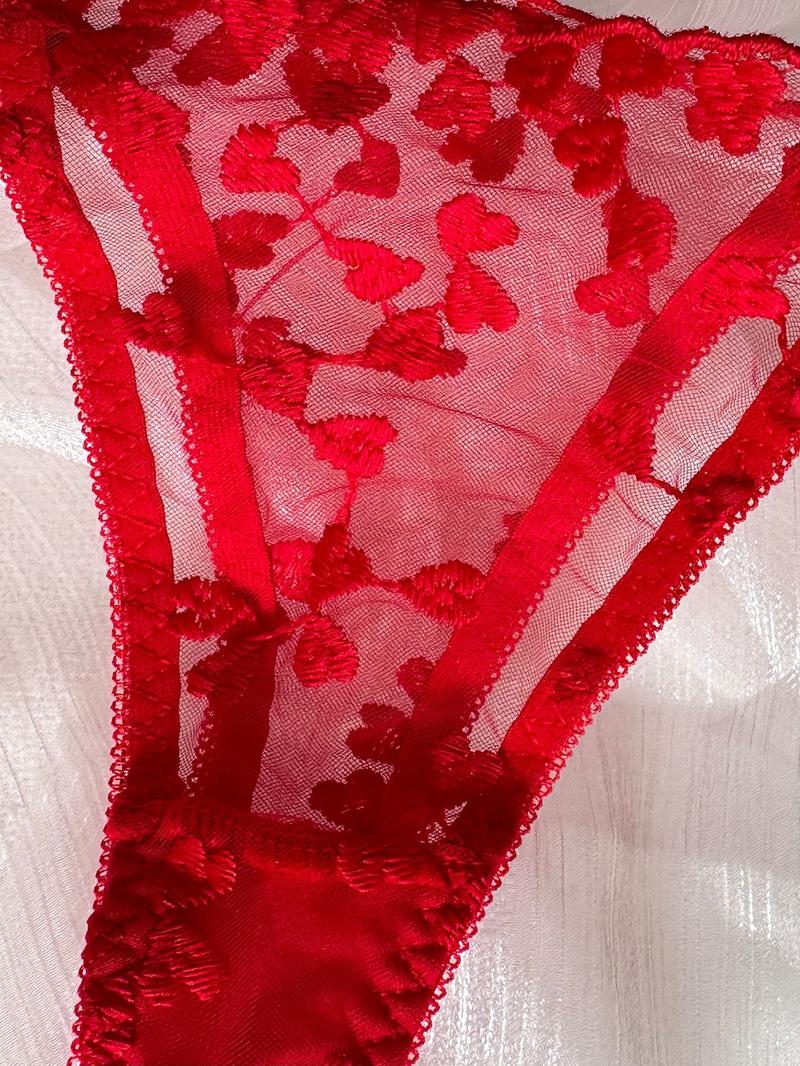 Product Introduction of Wind romantic love embroidery sexy perspective mesh with steel ring underwear for women 14