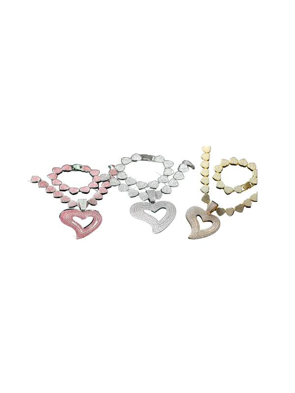 Luxury Rhinestone Decorated Heart Design Necklace & Bracelet (2pcs/set), Gorgeous Fashion Jewelry Set for Women & Girls, Elegant All-match Fashion Accessories for Daily Wear, Mother's Day Gift 4