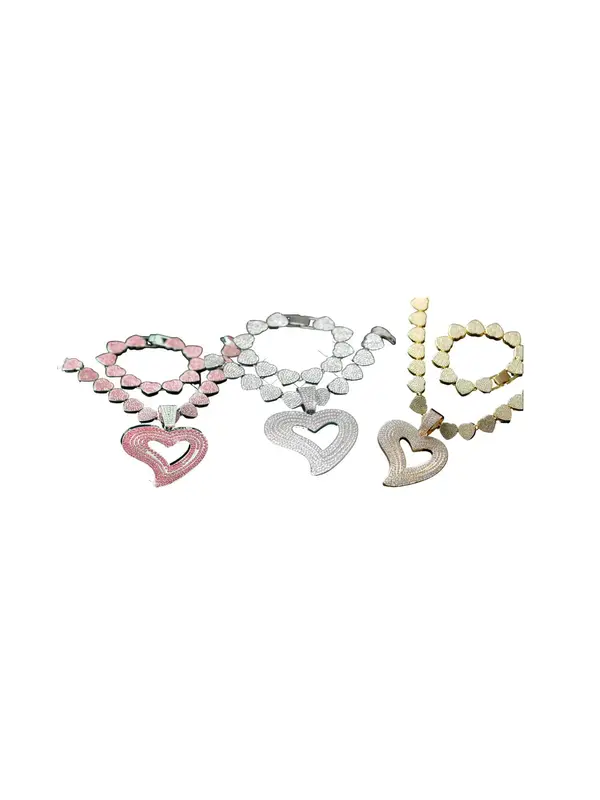 Luxury Rhinestone Decorated Heart Design Necklace & Bracelet (2pcs/set), Gorgeous Fashion Jewelry Set for Women & Girls, Elegant All-match Fashion Accessories for Daily Wear, Mother's Day Gift 4