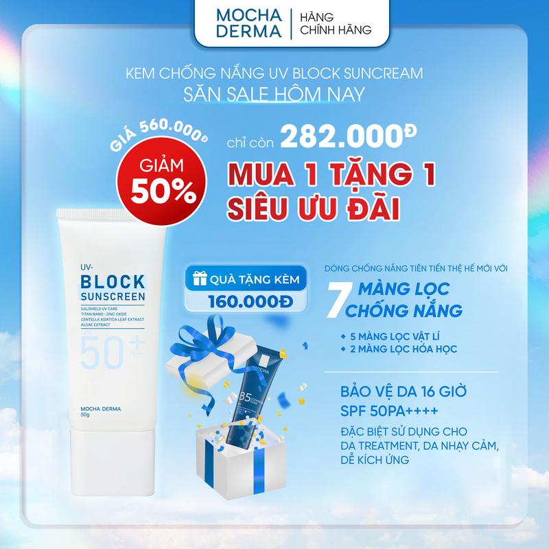 Kem Chống Nắng Mocha Derma SPF 50+ Dành Cho Mọi Loại Da Mua 1 Được 1 Sữa Rửa Mặt Skincare Nữ Chăm Sóc Da Sun Cream Dưỡng Ẩm Da Sunscreen