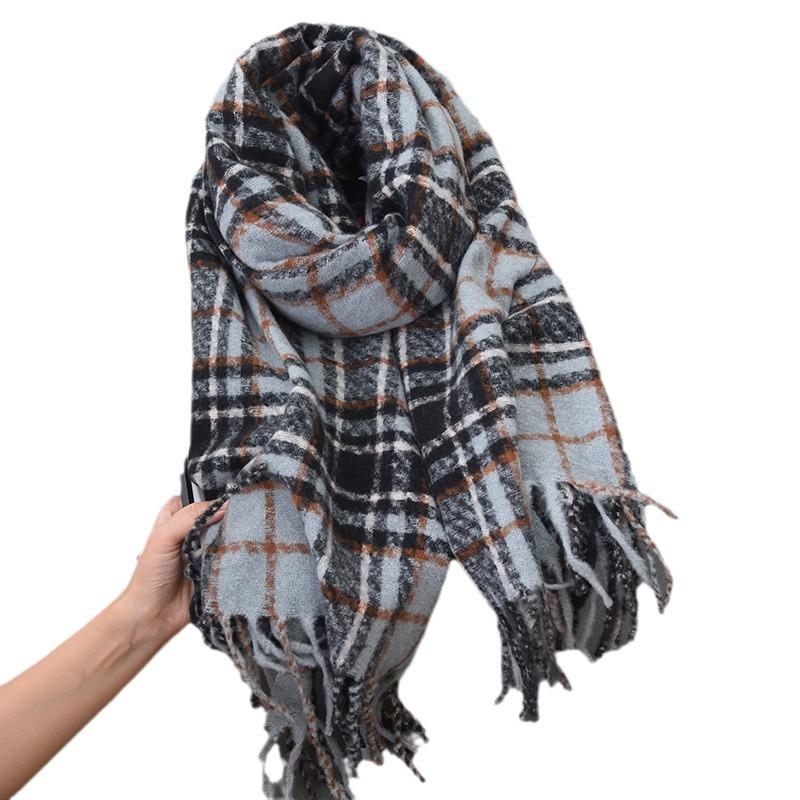 Khăn Quàng quàng cổ kẻ sọc, Hàng mới về xuyên biên giới, Khăn choàng tua rua giống cashmere, Thích hợp cho mùa thu và mùa đông, Khăn Quàng quàng cổ dày dặn, tạo không khí cho cặp đôi, 2024 4