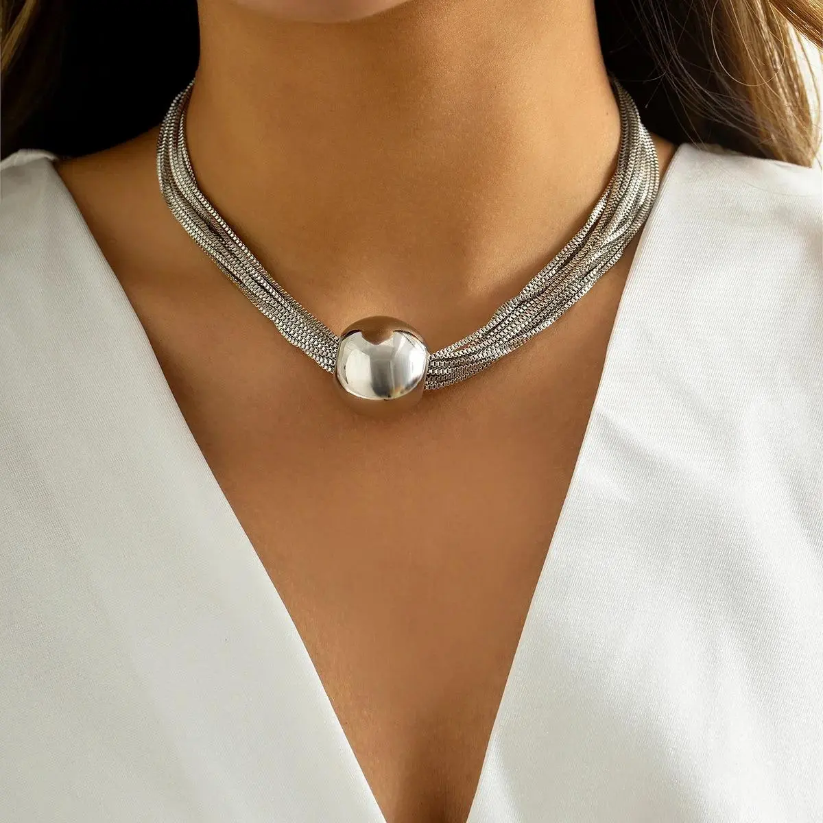 Vòng Cổ Choker Mặt Dây Chuyền Quả Cầu, Nhiều Lớp, Dành Cho Nữ, Phong Cách Punk, Thích Hợp Cho Tiệc Tùng Và Đám Cưới, Vòng Cổ, Dây Chuyền Chuyền, Trang Sức Thời Trang Đơn Giản, Tuyệt Vời Làm Quà Tặng, Collier Femme
