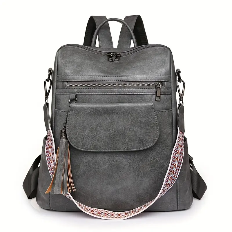 Women'S Large Capacity Retro Backpack - Black with Tassel Accents, Adjustable Strap, Zipper Closure, Casual Style, Movie-Themed Design, Casual Backpack |     Movieinspired Backpack |     Durable Backpack 8