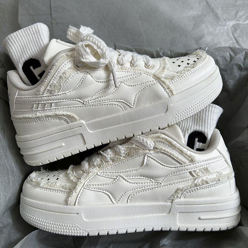 Giày Đường Phố Mỹ Thường Ngày Cho Nam Và Nữ, Giày Trắng Đa Năng, Thiết Kế Đặc Biệt Cho Cặp Đôi, Ván Trượt Gió Rách, Mùa Thu 2023 Sneaker Shoes Đồng Đế Bằng