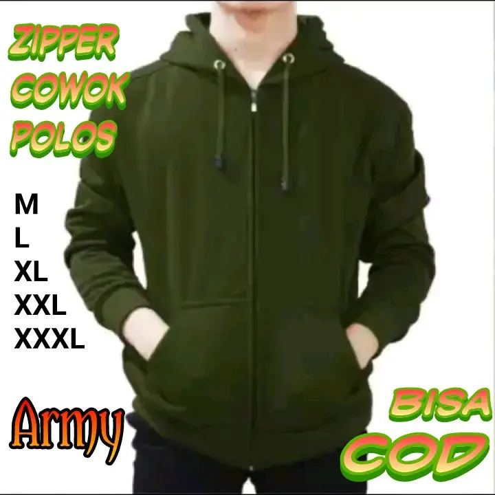 jaket Hoodie Zipper polos pria wanita warna Abu Biru Coklat Army Merah Kuning Hijau Mocca Pink Hitam Putih