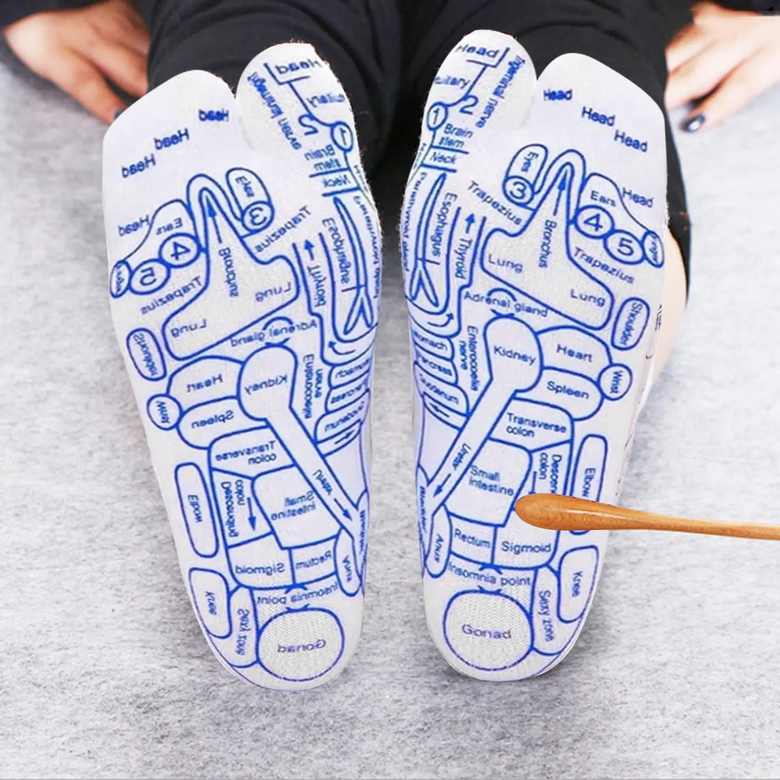 Louterh Acupoint Map Socks Set with Acupressure Pen Triangle Tool Foot Reflexology Socks Easy to Use Acupressure Socks 2 Size Massage Tools for Pain Relief