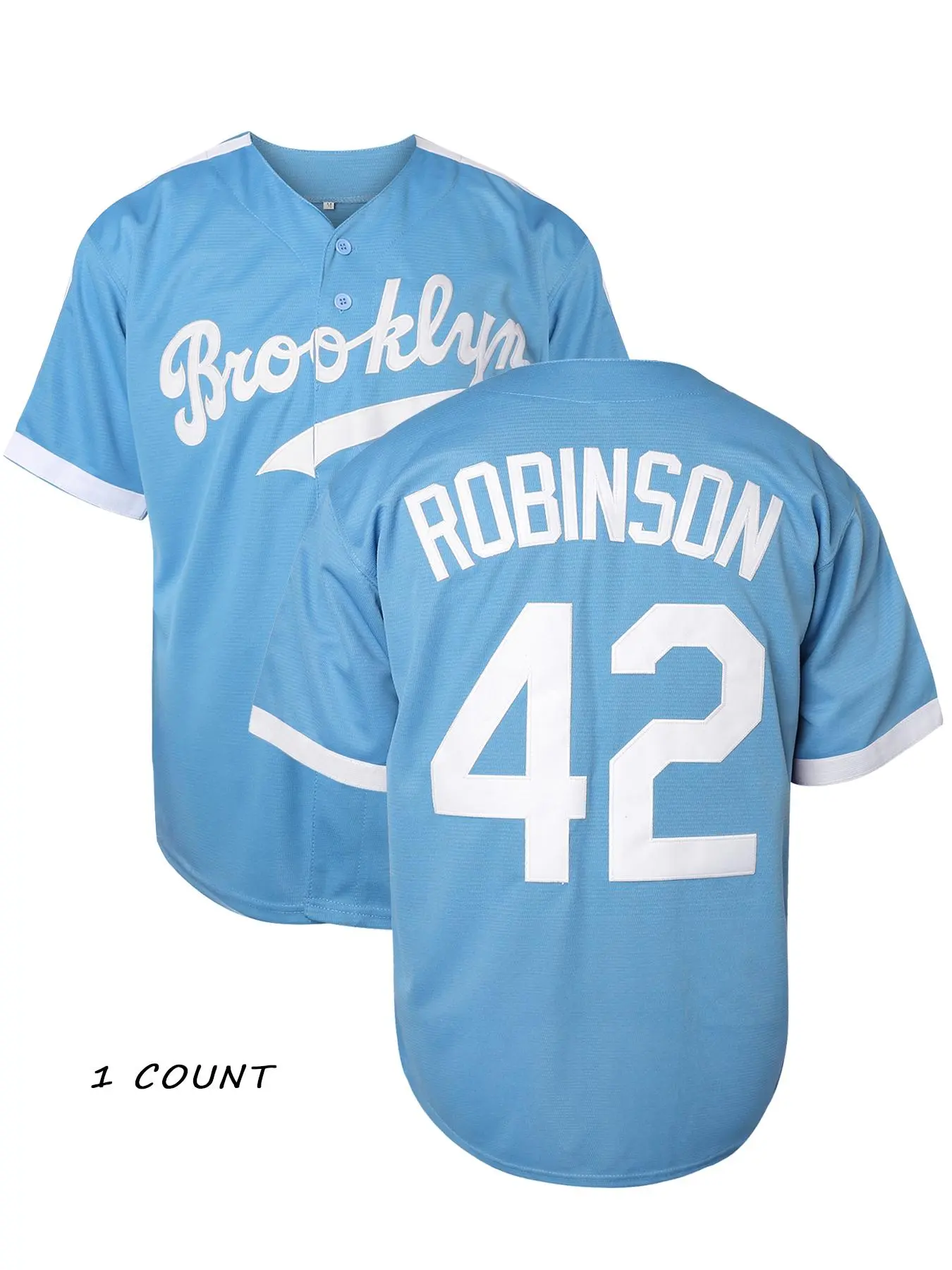 Men's Letter & Number 42 Embroidery Button Front Sport Baseball Jersey, Casual Breathable Short Sleeve V Neck Baseball Top for All Seasons, Men's Sportswear for Training Competition, Men's Clothing, Jersey Shirts