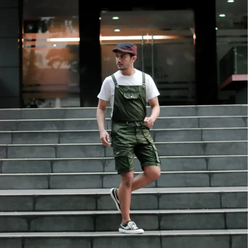 Overall celana cargo 4in1 panjang pendek Katun Twill Army Pria Dewasa 2