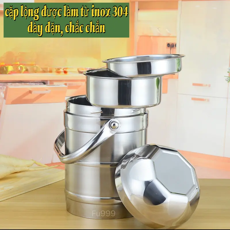 Cặp Lồng Giữ Nhiệt Inox 304 3 Ngăn – Giữ Nhiệt Lâu, Đựng Cơm Thoải Mái – Có Nắp Kín Chống Tràn 0