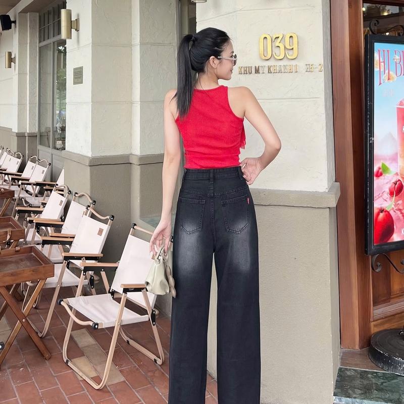 (SUÔNG 9 TẤT NẤM LÙN 92CM) QUẦN JEANS SUÔNG NỮ, QUẦN BÒ SUÔNG RÁCH THỜI TRANG, CHÂT MỀM MỊN, HÀNG QCCC MS 05 Women Pants Ong 4