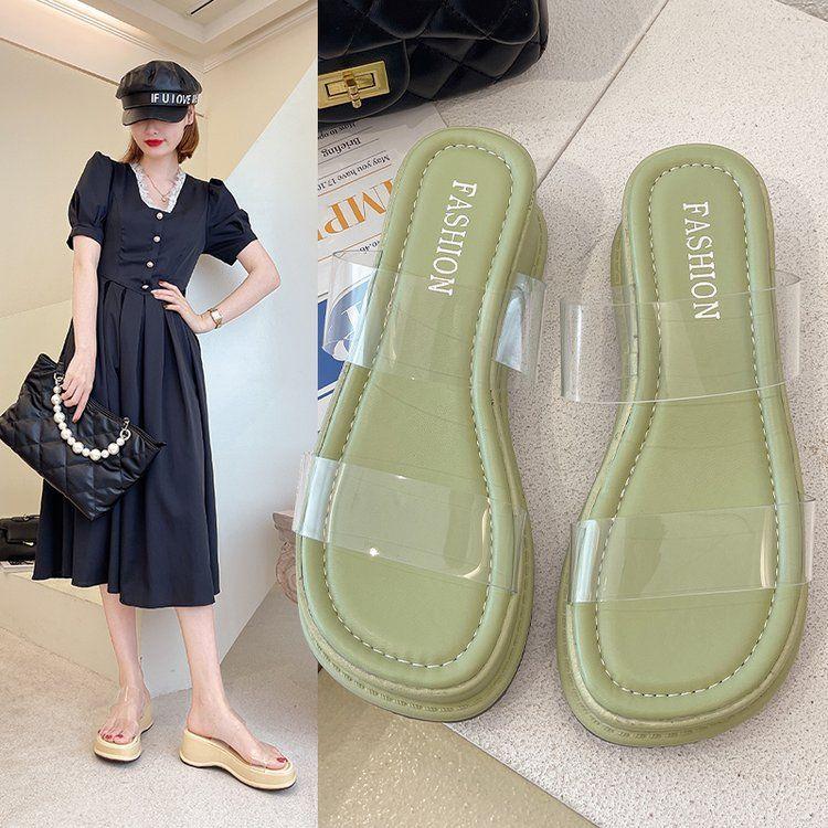 Product Introduction of Wedge Sandals 2025 New Women's Summer Transparent High Heels Thick Sole Chunky Heel Roman Beach Outdoor Slippers for Women 5