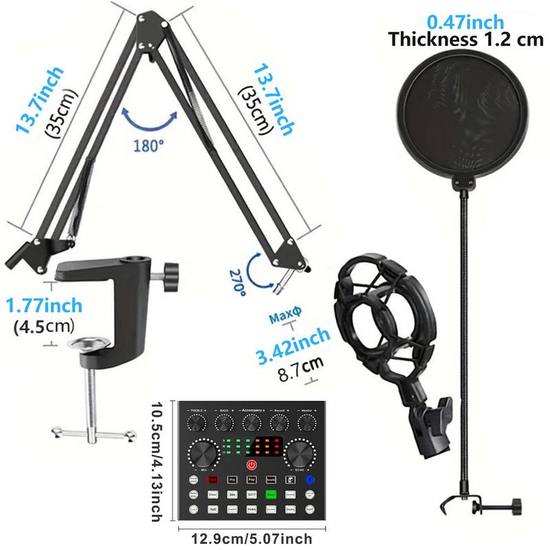 Condenser Microphone Bundle, Audio Mixer Podcast Microphone with Voice Changer, Wired Microphone, Studio Equipment for Laptop Computer Vlog Living Broadcast Live Streaming 1